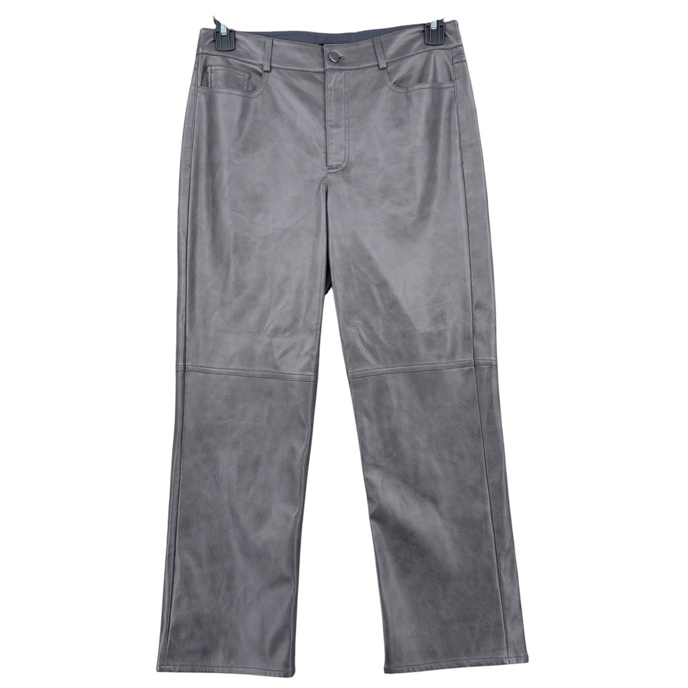 Elie Tahari Faux Leather Pants Womens 6 Polyester Polyurethane Gray